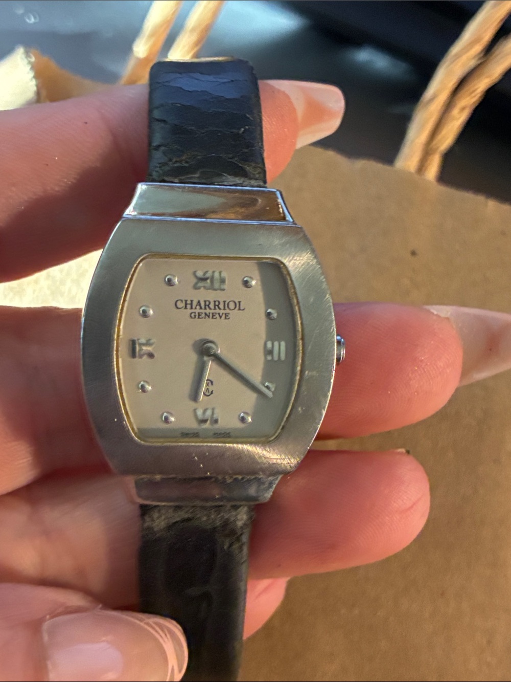 Charriol Women's  stainless steel Silver Case Watch with Black Leather Strap
